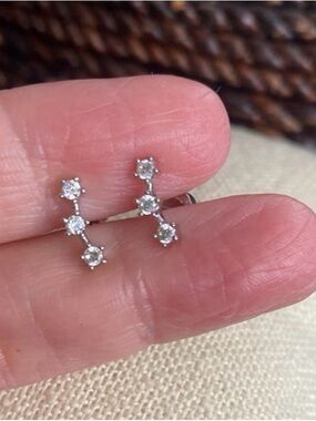 Sterling Linear Triple-CZ Drop Earrings in Silver, perfect for cartilage